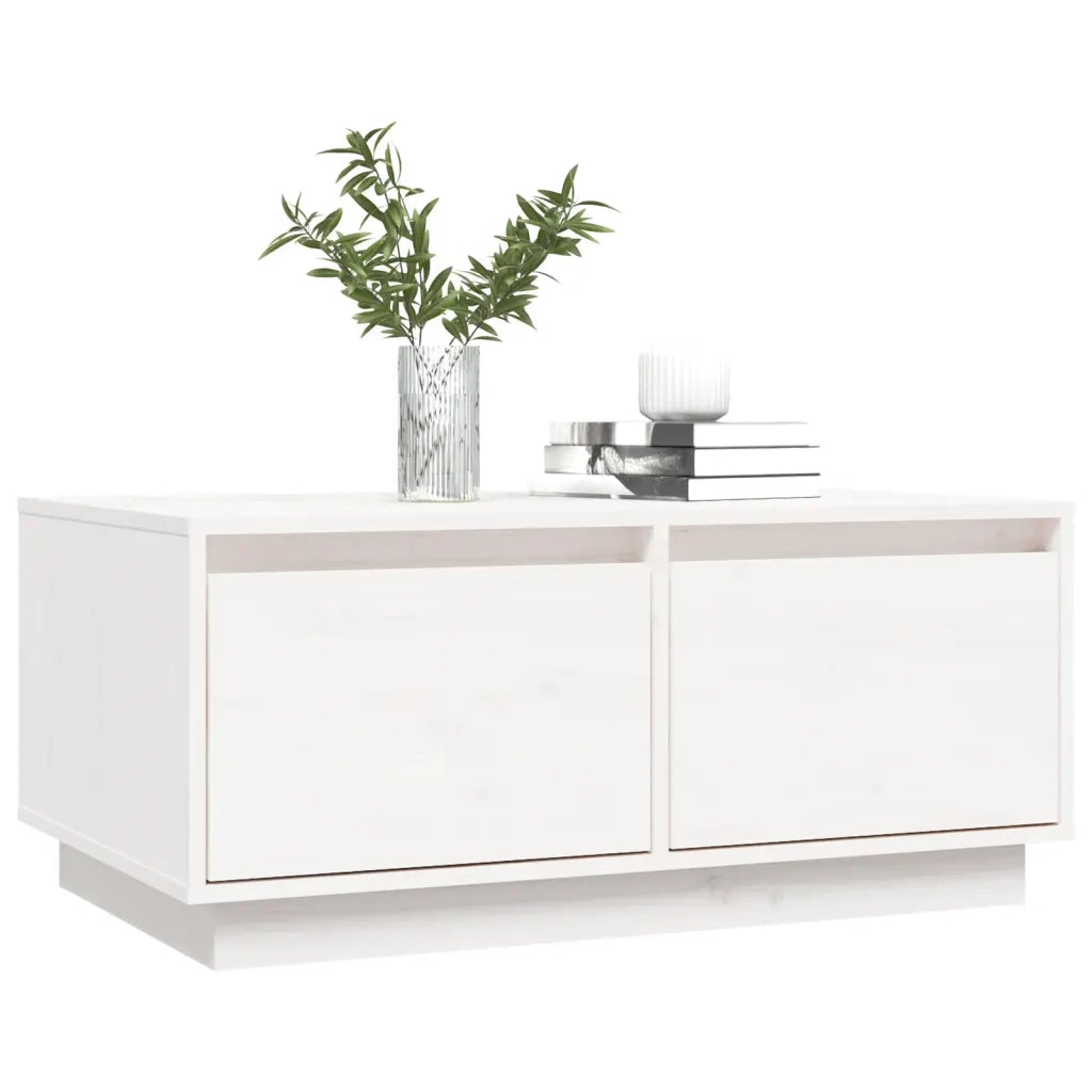 Tavolino da Salotto Bianco 80x50x35 cm Legno Massello di Pino 814440