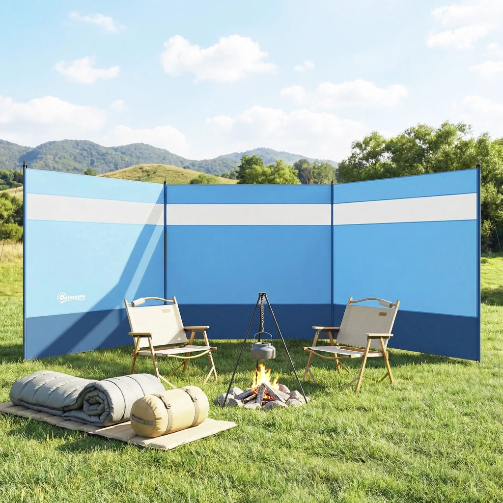 Paravento da giardino con finestra e borsa ¨C zephmum ¨C blu, acciaio, 440x140cm