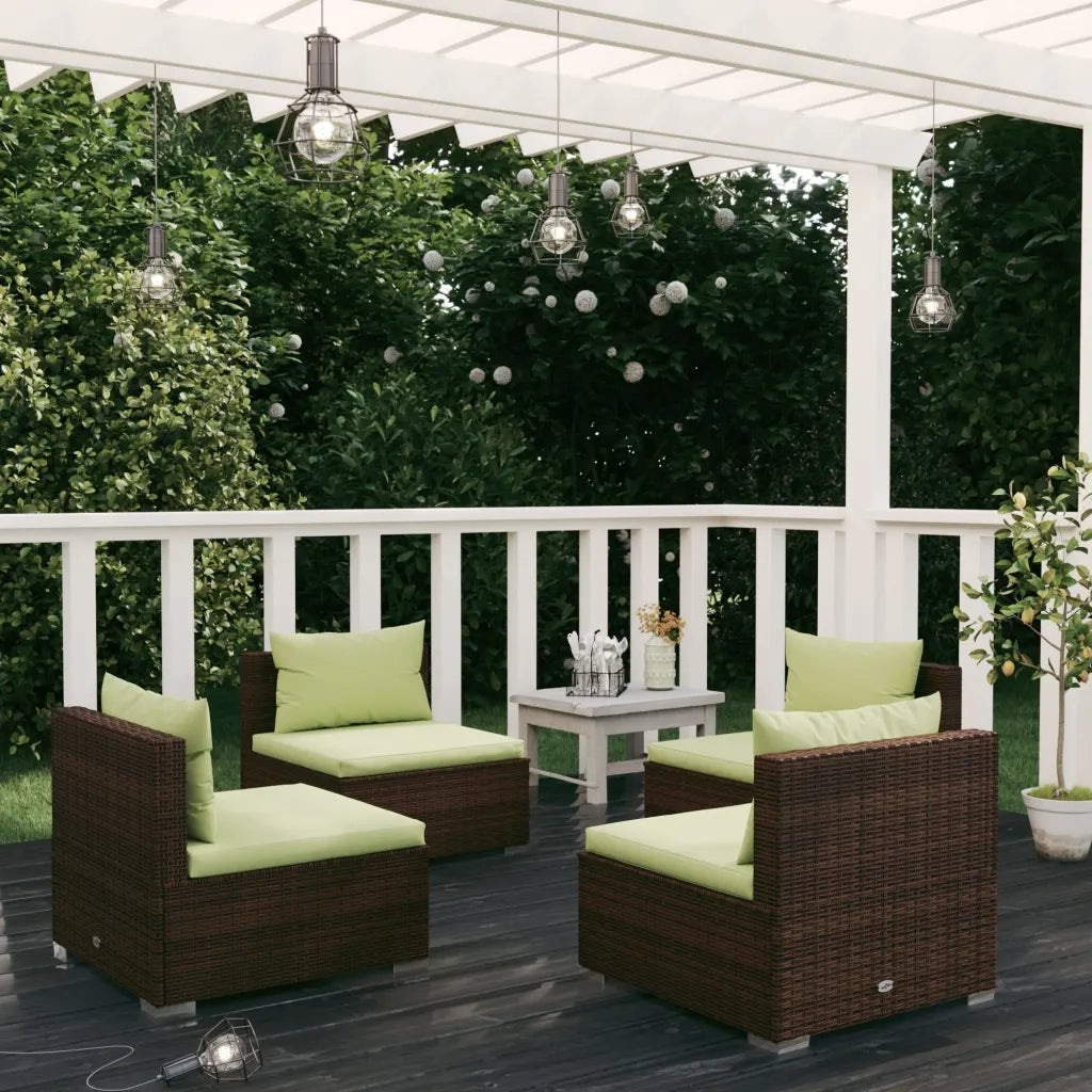 Set da Giardino 4 pz con Cuscini in Poly Rattan Marrone cod mxl 40057