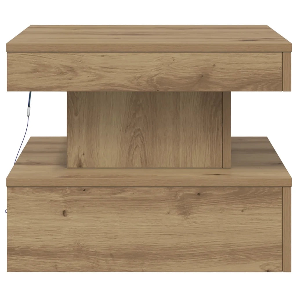 Tavolino da Salotto con Luci LED-Tavolino da soggiorno Rovere Artigianale 50x50x40 cm 162557