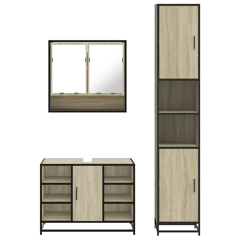 Set Mobili da Bagno 3 pz Rovere Sonoma in Legno Multistrato