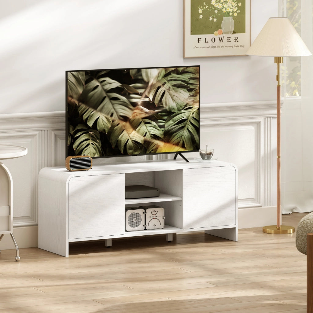 Mobile TV per televisori fino a 55 pollici ¨C zephmum ¨C 2 ante 2 compartimenti ripiano regolabile bianco 110x35x45cm