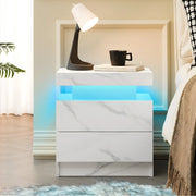 Comodino moderno con LED multicolore, 2 cassetti, bianco opaco