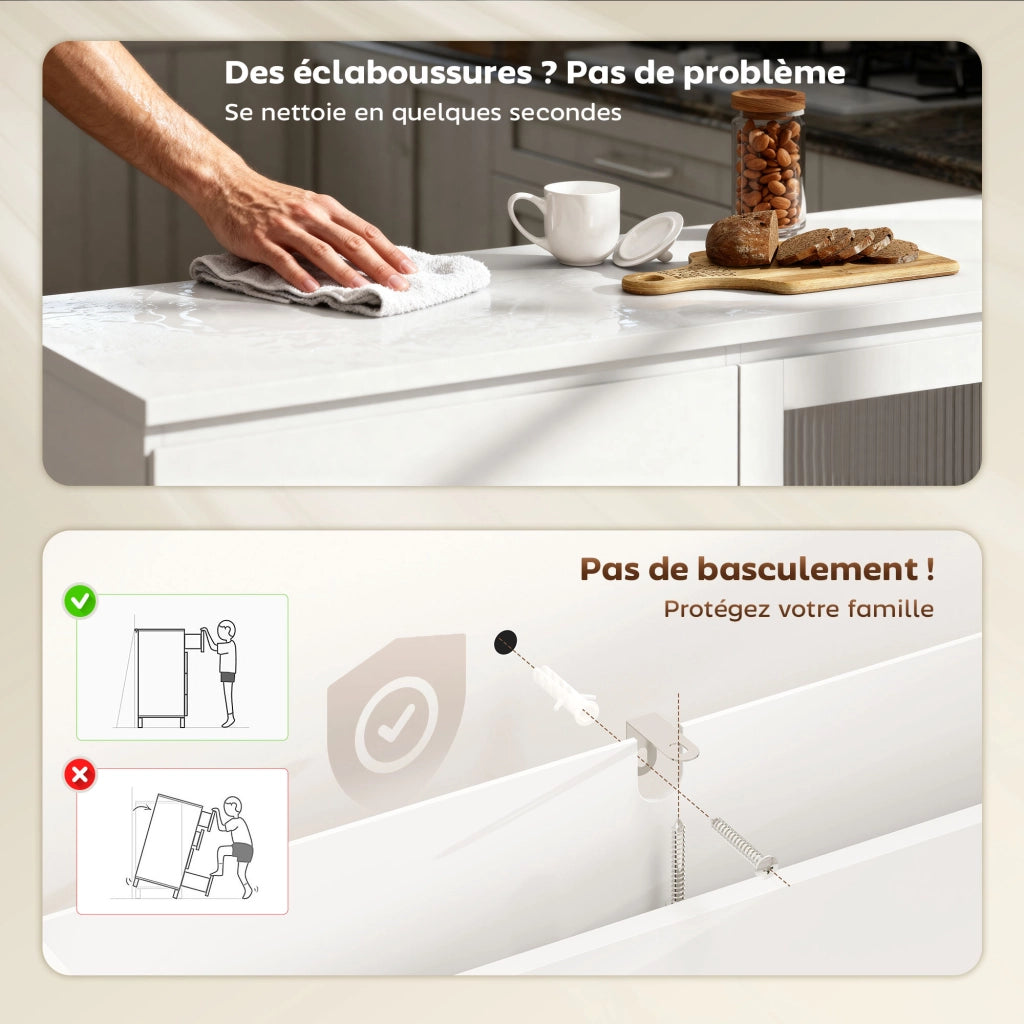 Cassettiera con ante in vetro ¨C zephmum ¨C bianco 120x40x91 cm