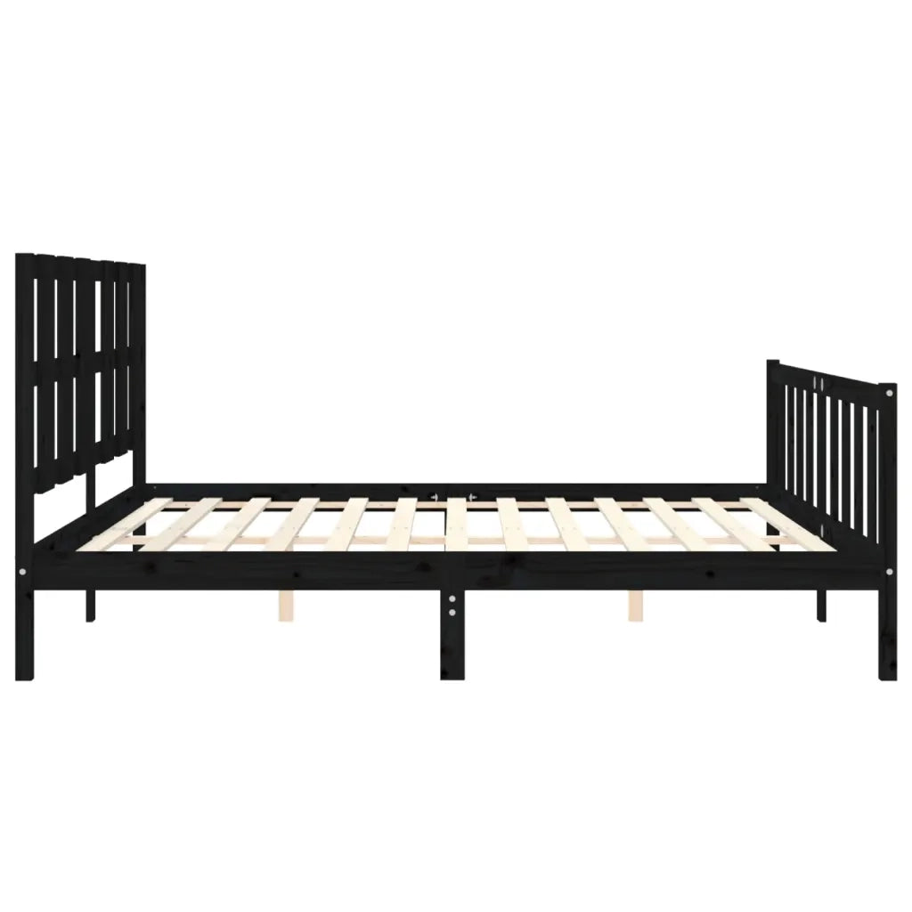 Giroletto con Testiera-Struttura Letto con testiera Nero 200x200 cm in Legno Massello 513338