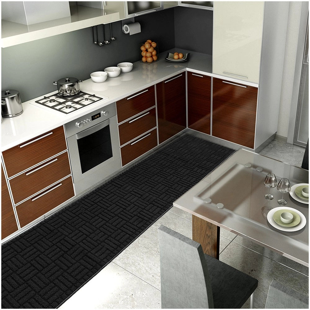 Tappeto Cucina Super Assorbente Tessitura 3D Tinta Unita Minimalista Moderno Nero - 50x240 Cm