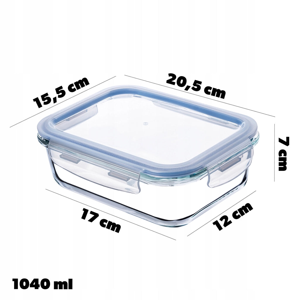 Contenitore per alimenti in vetro KADAX da 1040 ml con coperchio, ideale per il pranzo.