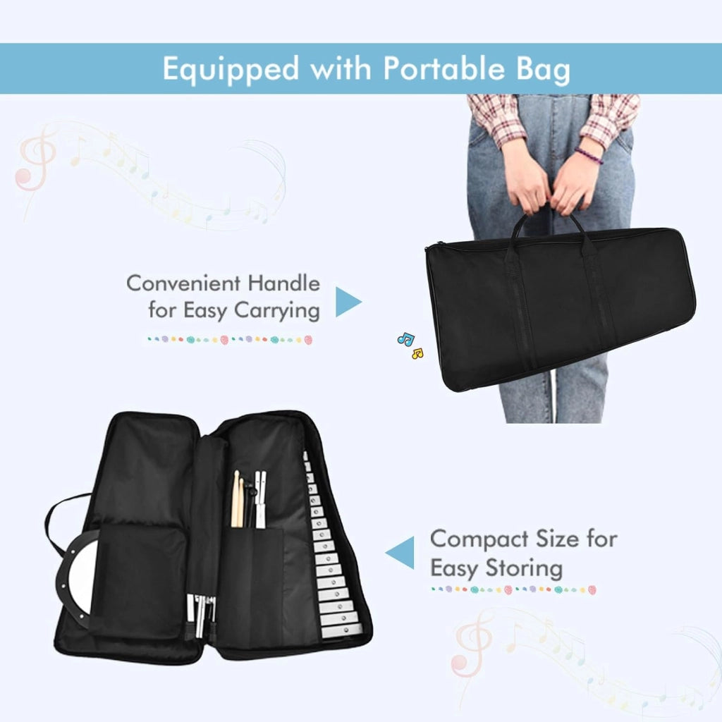 Set con supporto regolabile in altezza, 32 note xilofono con 1 paio di bacchette e bacchette per batteria e 1 tamburo per esercizi a 8 angoli, per bambini, adulti