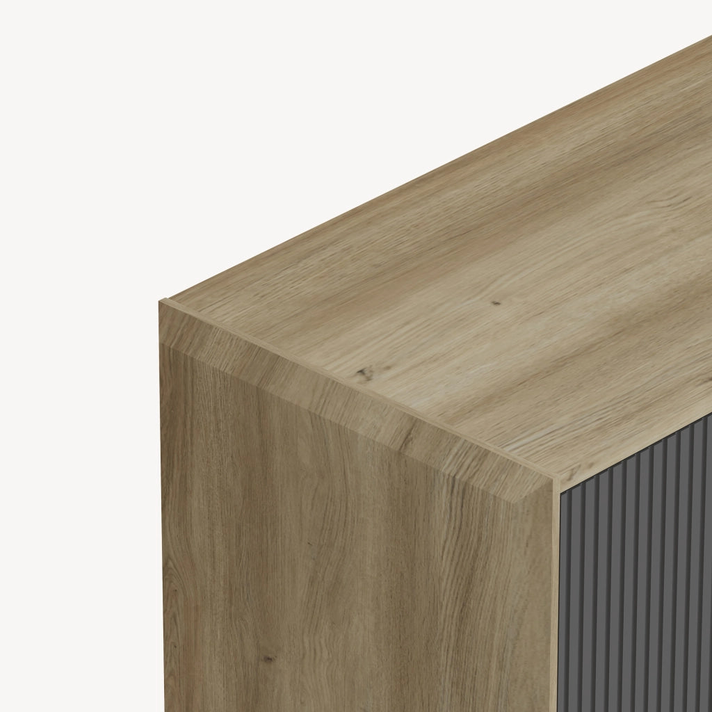 Mobile Porta TV Trömi a 2 Ante e Vani Aperti 150 x 40 x 43 cm - Effetto Rovere/Grigio [en.casa]