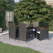 Set Mobili da Pranzo per Giardino 7 pz con Cuscini Nero cod mxl 38751