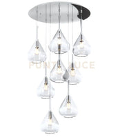 SOSPENSIONE CROMO 12 LUCI TONDA VETRI TRASPARENTE 1177CR-S12 T-TR