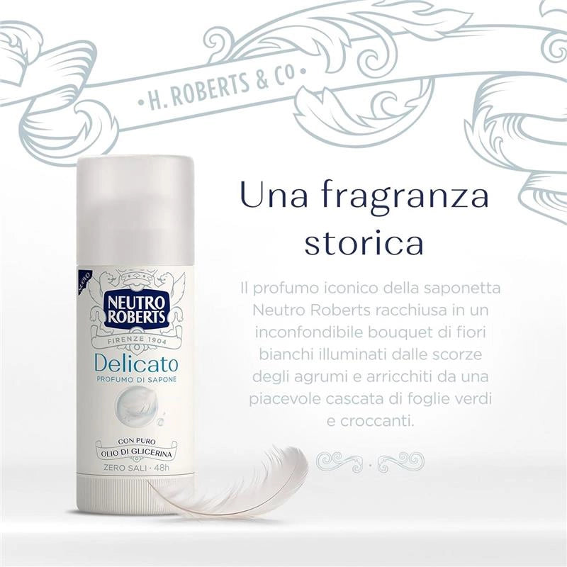 NEUTRO ROBERTS DEODORANTE DELICATO STICK EXTRA PROTEZIONE DELICATA ZERO SALI DI ALLUMINIO ZERO MACCHIE 40 ML 48H