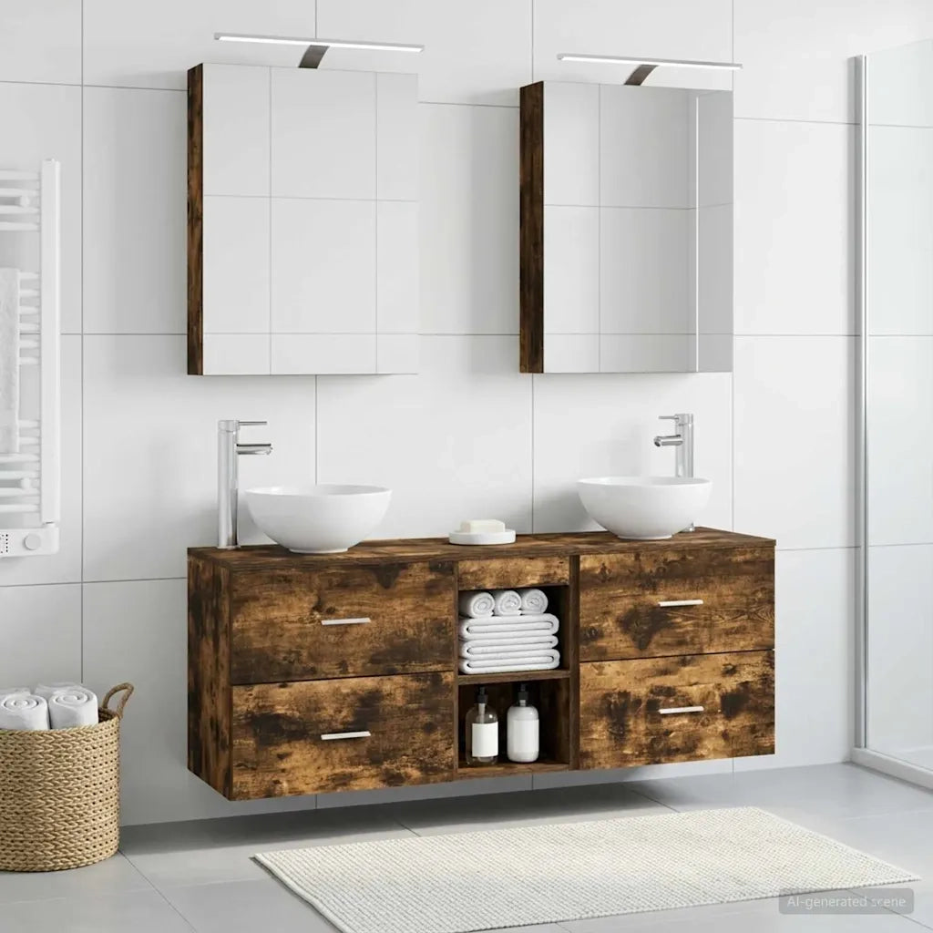 Set di Armadi da Bagno 5 pcs Rovere Fumo 50 x 14,5 x 70 cm 3406675