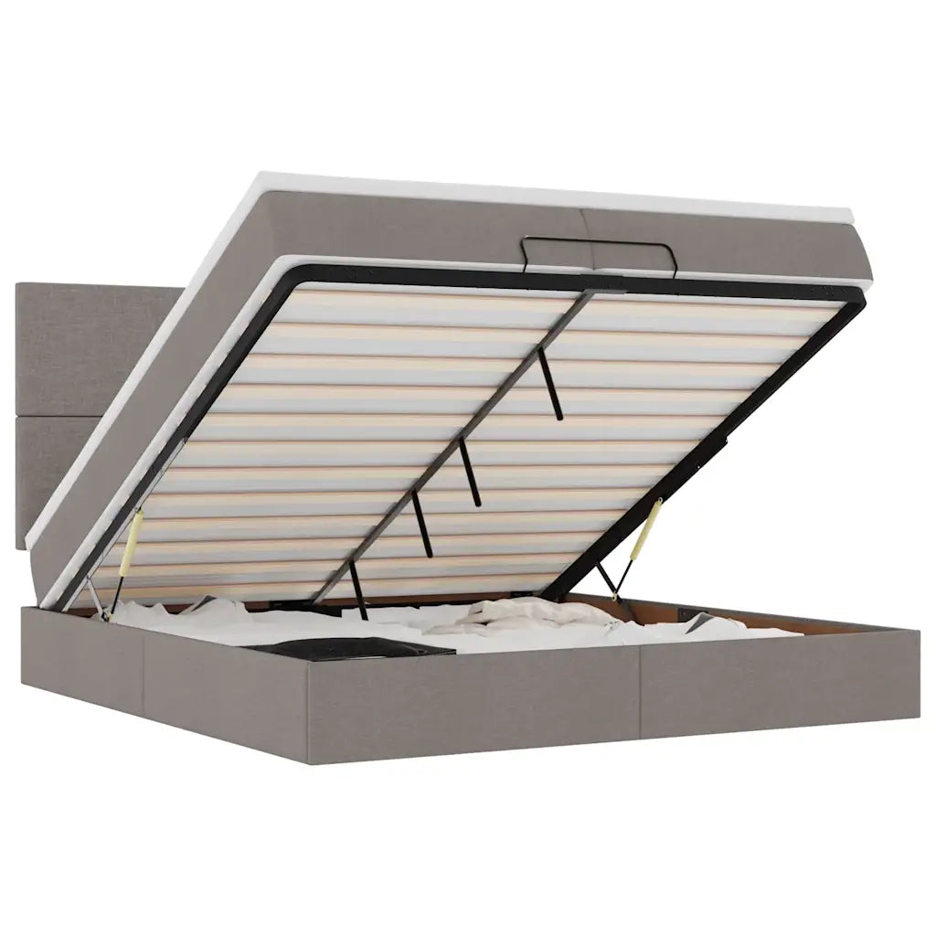 Struttura Letto Pouf con Materassi Tortora 200x200 cm Tessuto 3313103