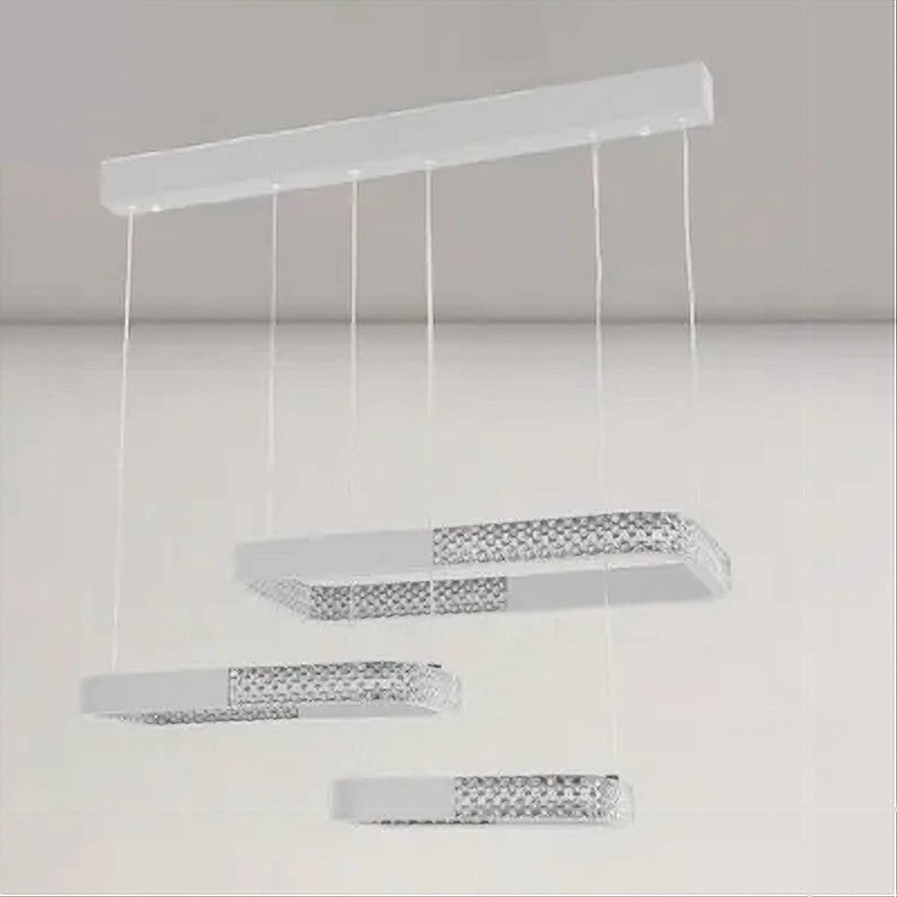 Trade Shop - Lampadario A Sospensione Led 68w 3 Rettangoli Cristallo Telecomando Bianco 32095 -
