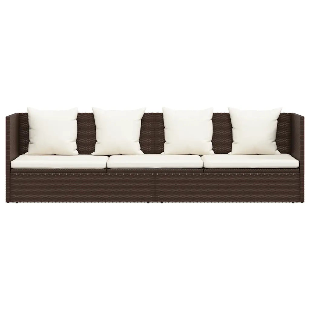 Lettino da Giardino con Cuscini in Polyrattan Marrone 49392