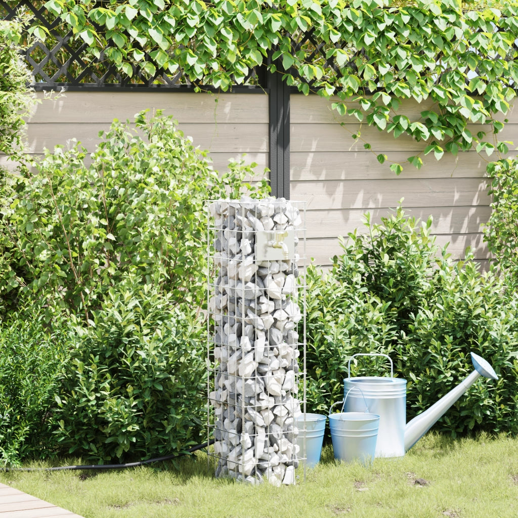 Colonna Gabion con Rubinetto 100x25x25 cm Acciaio Inossidabile