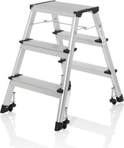 Scalino con ruote in alluminio con 3 gradini a entrambi i lati pieghevole, accessibile fino a 150 kg, colore argento, modello 830009.
