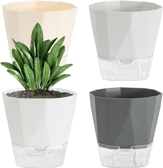 Set di vasi autoirriganti in plastica per piante da 4 pezzi - 17cm - Reservatorio profondo - Fiori per interni e esterni - 4 colori