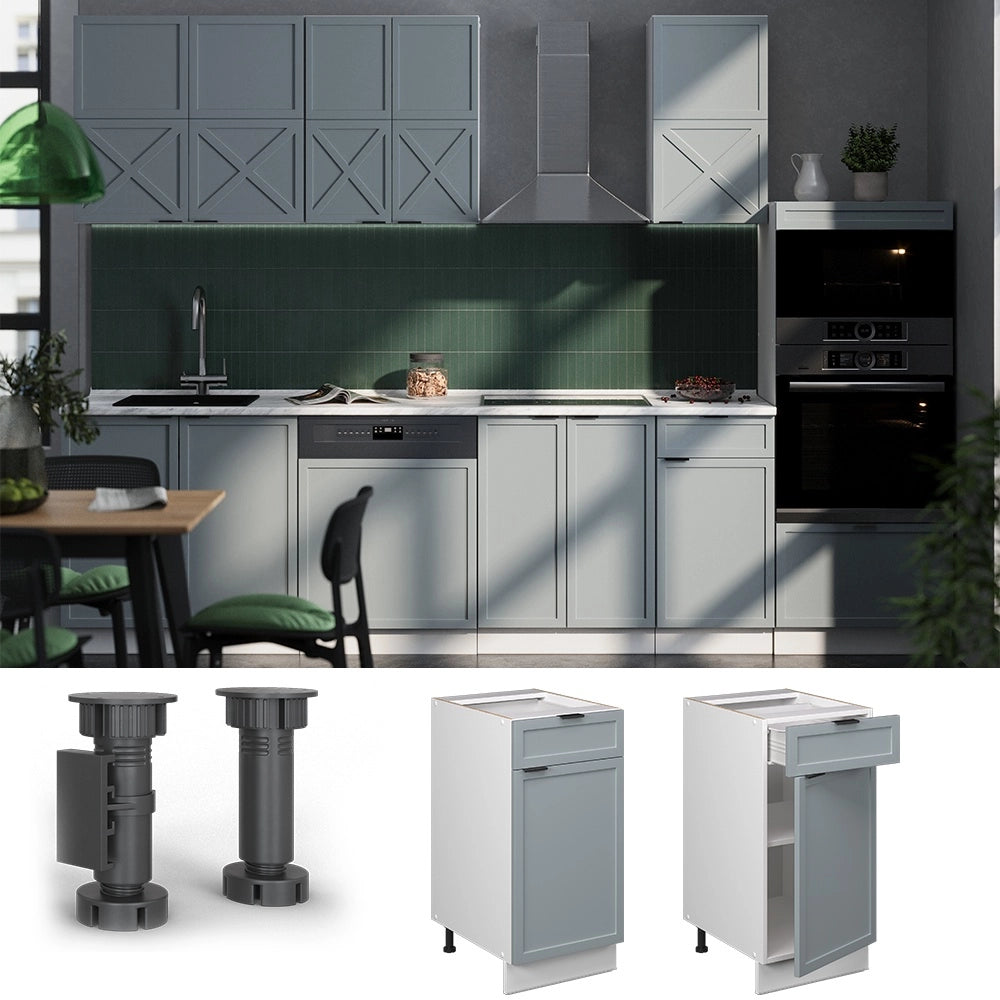 Mobiletto base per cucina Fame-Line Blu-grigio chiaro/Bianco 40 cm, PL Marmo Vicco