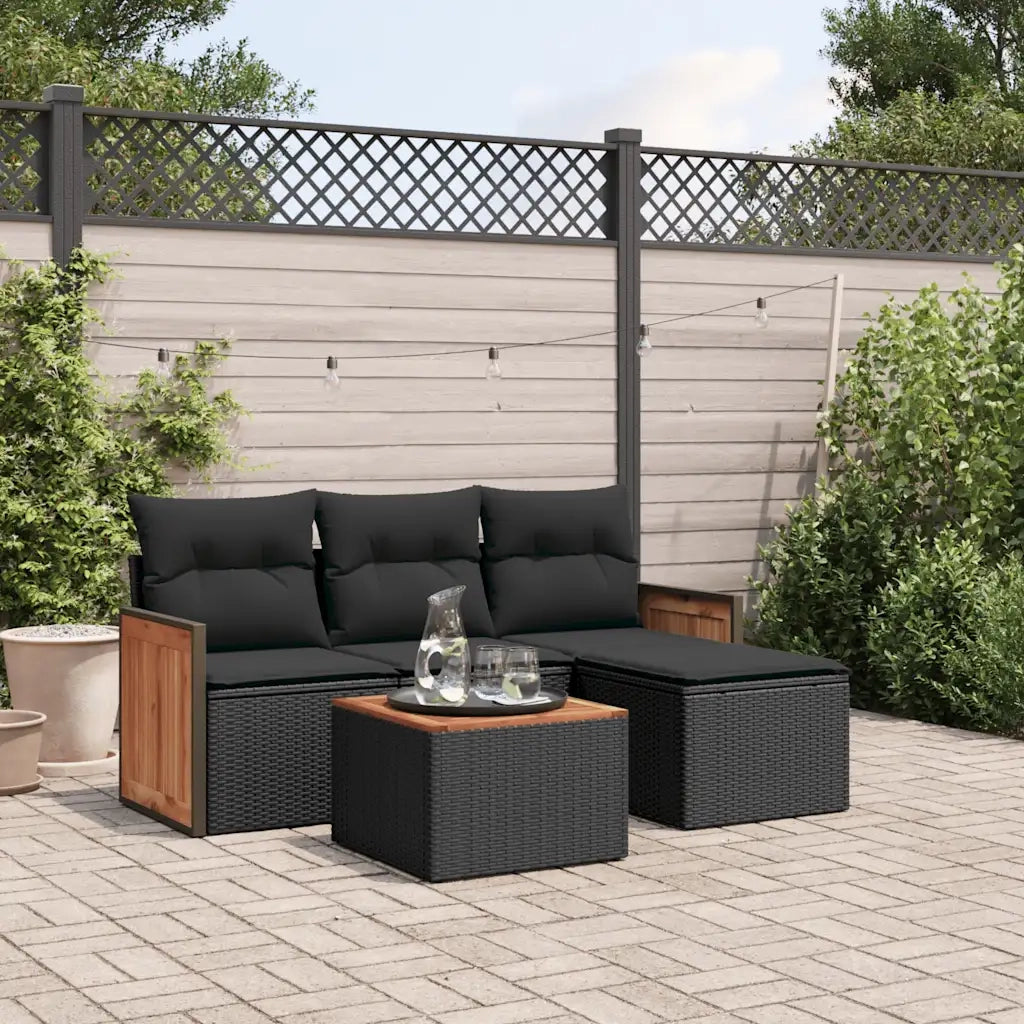 Set Divani da Giardino 5 pz | Set Salotto da Giardino con Cuscini in Polyrattan Nero