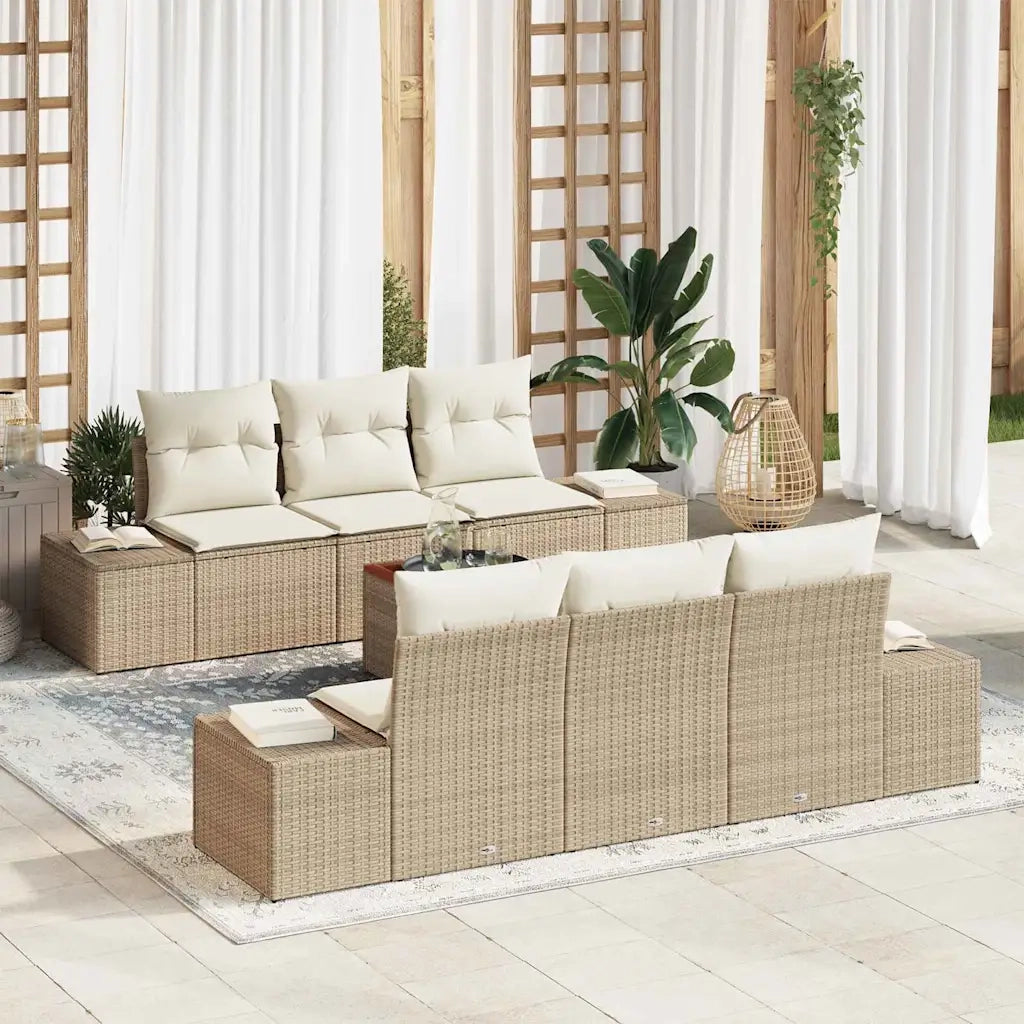 Set Divano da Giardino con cuscino 7 pcs Beige polyrattan