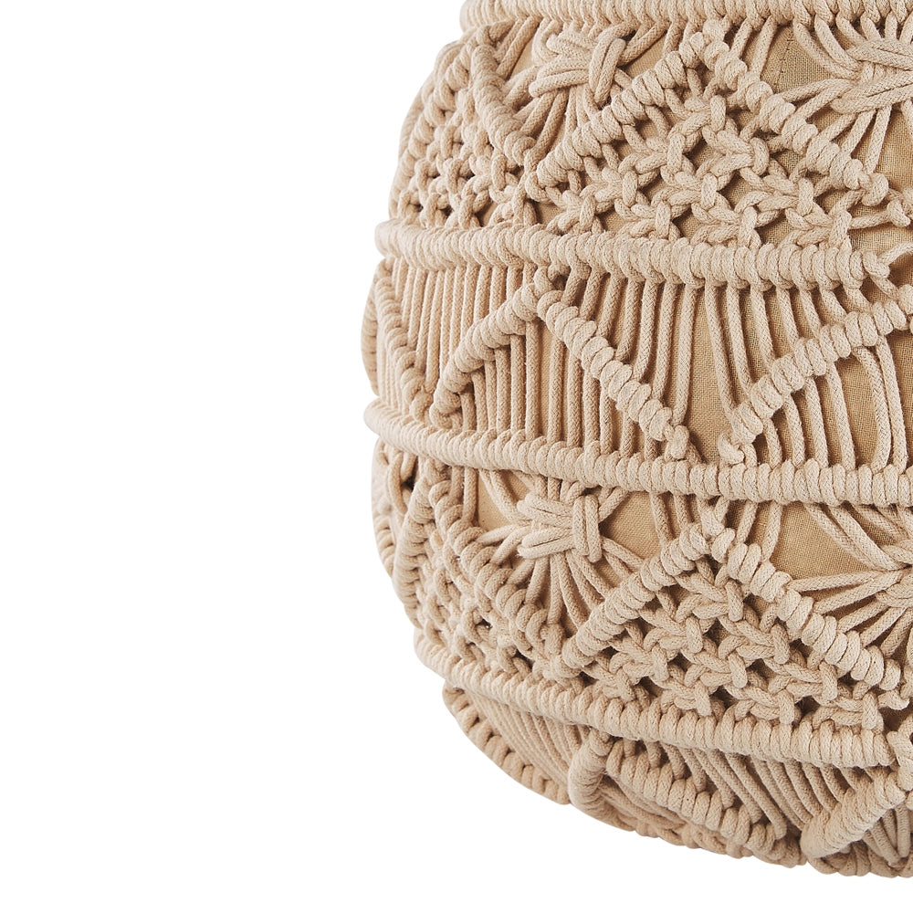 Pouf lavorato a maglia Poggiapiedi rotondo intrecciato all'uncinetto in cotone beige