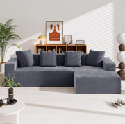 Divano modulare 261x146x65 cm con chaise longue; seduta profonda; velluto a coste grigio