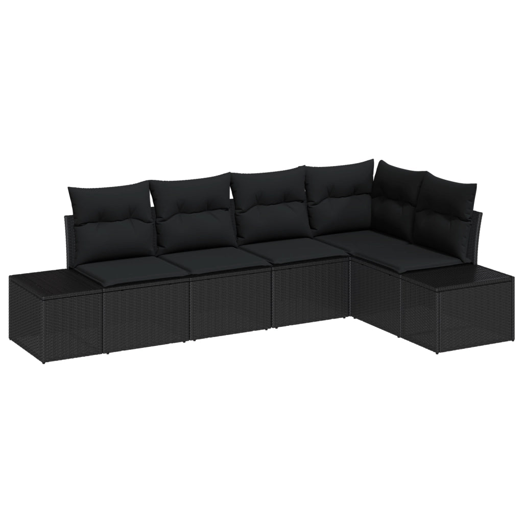 Set Divano 5 Pezzi da Giardino con Cuscini in Polyrattan Nero