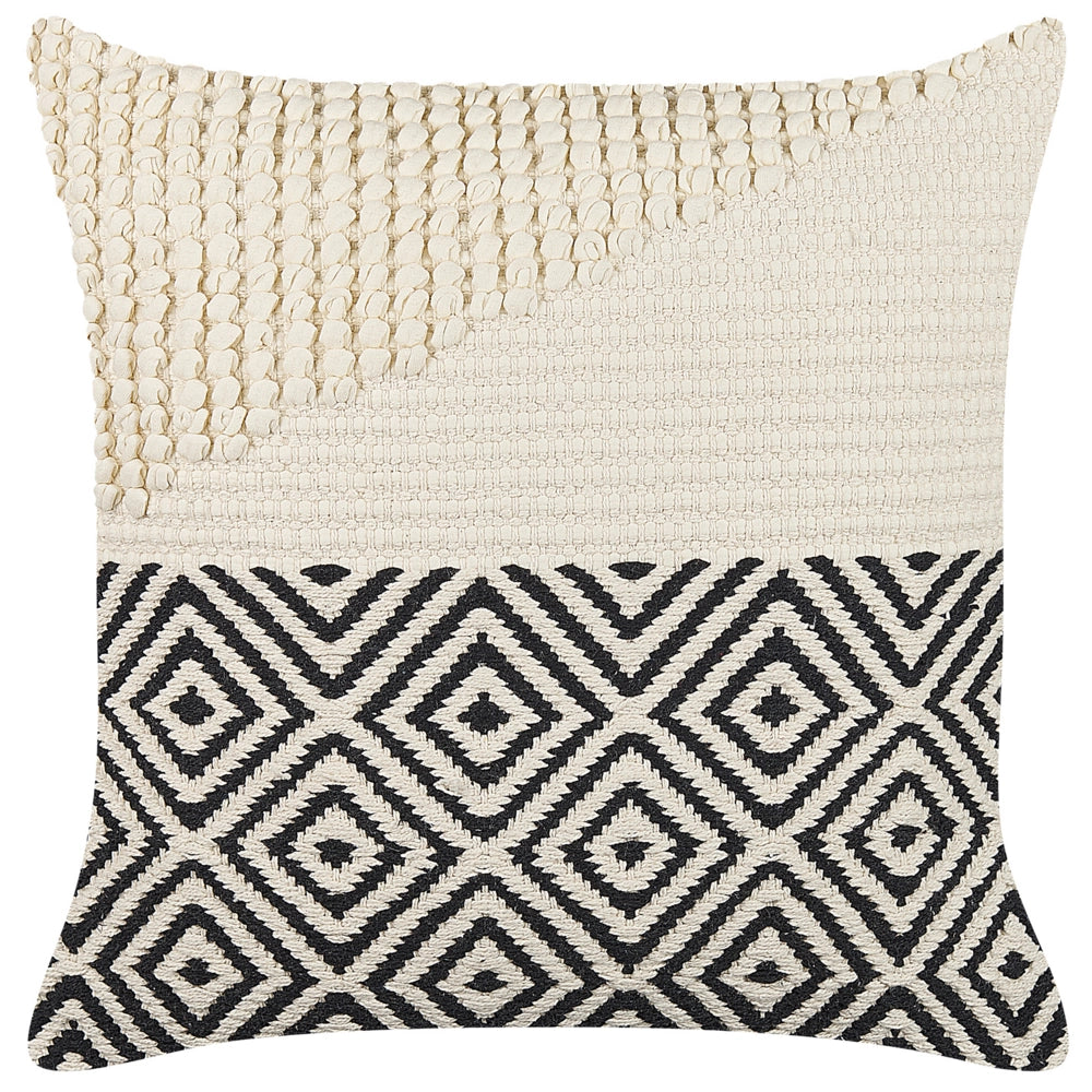 Set di 2 cuscini decorativi in cotone beige e nero 45 x 45 cm federa boho motivo geometrico
