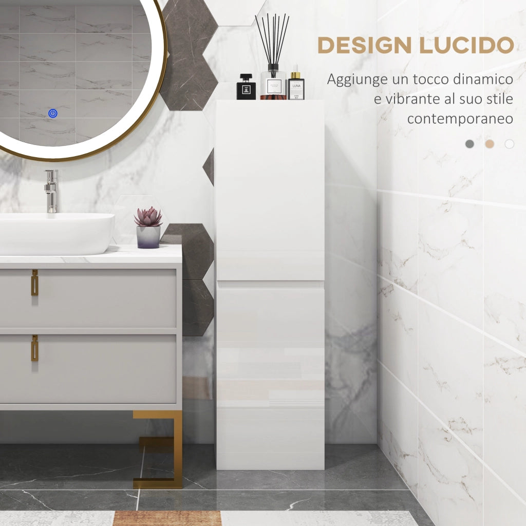 Mobile Bagno Alto a Colonna con Ante e Ripiani Regolabili ¨C zephmum ¨C Bianco Lucido