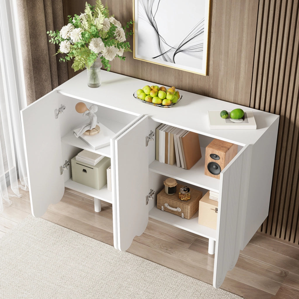 Credenza moderna bianca a 4 ante con intagli a goccia