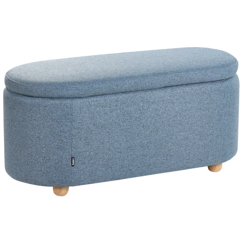 Panca contenitore in tessuto blu con finitura idrorepellente Pouf imbottito con contenitore Seduta per corridoio
