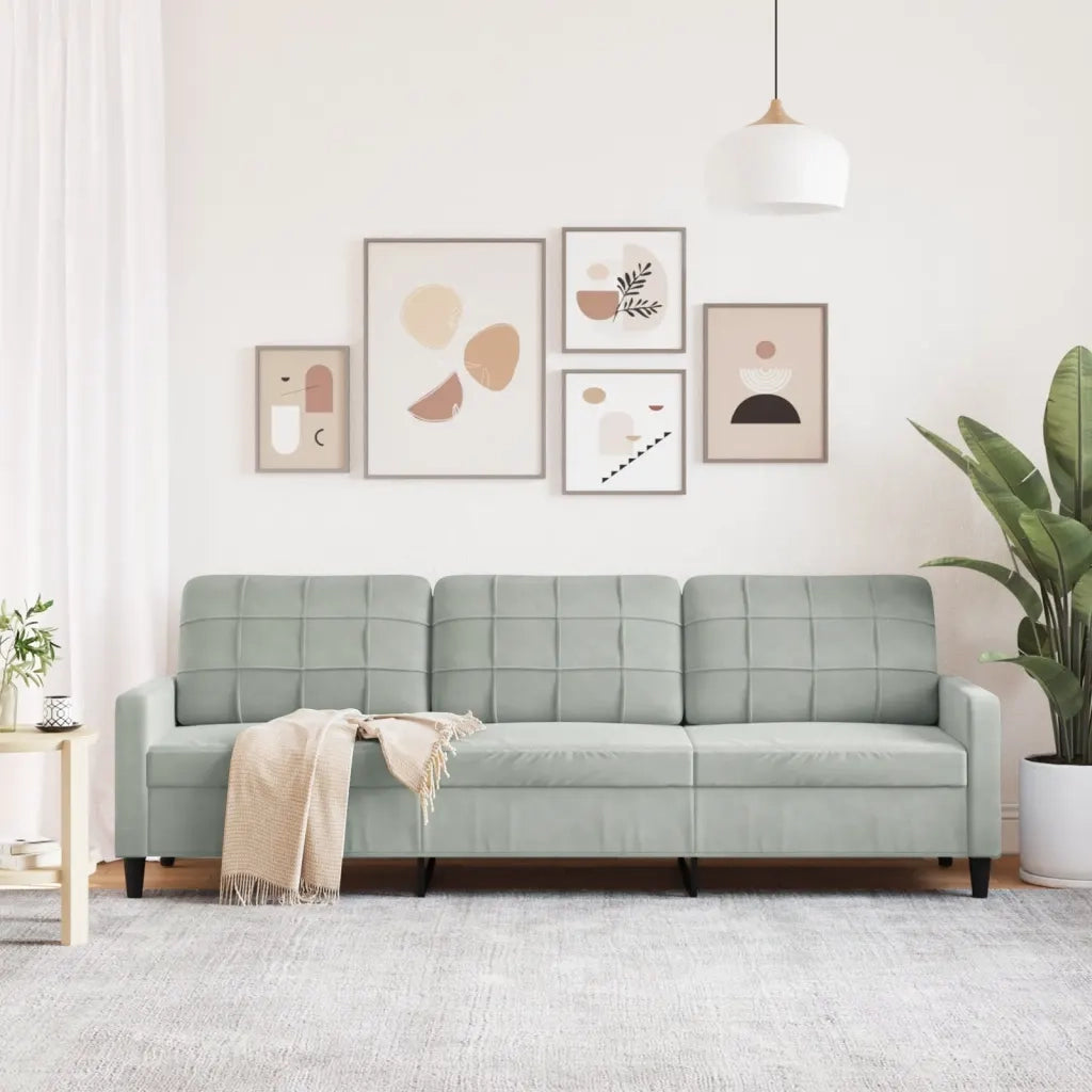 Divano | Divano da soggiorno | Sofa a 3 Posti Grigio Chiaro 210 cm in Velluto