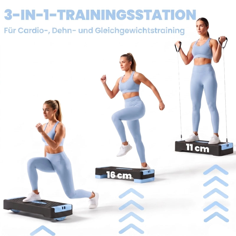 STEPPER AEROBICO Multifunzionale 66x28x16 cm ABS Blu con 2 bande elastiche