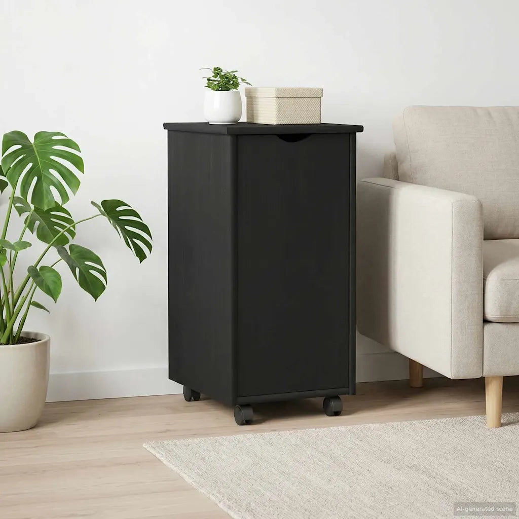 Mobile con Ruote Nero 34 x 39 x 65,5 cm Legno di Pino Massello 42028359