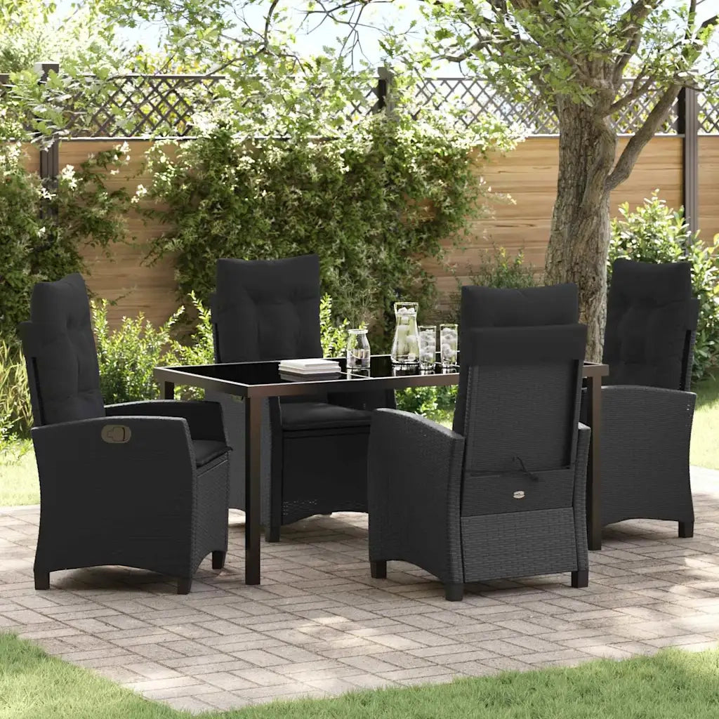 Set da Pranzo per Giardino con cuscino 5 pcs Nero polyrattan 3380375
