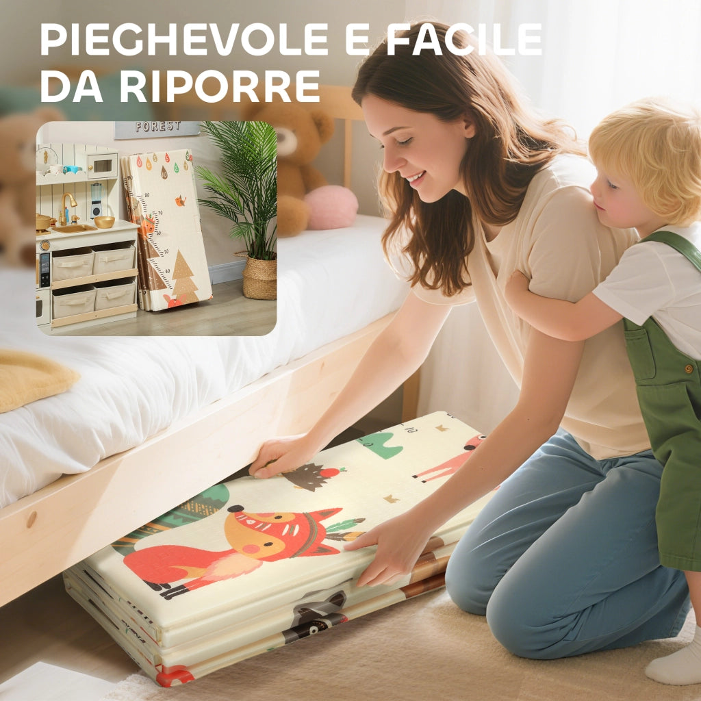 Tappeto Morbido per Bambini 196x176x1,5 cm Superficie Impermeabile in XPE a Tema Foresta