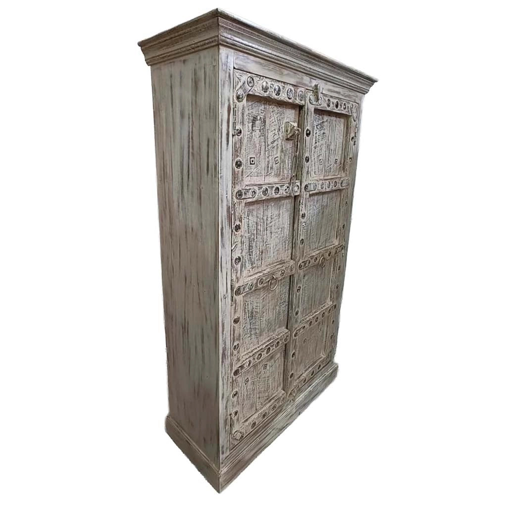Armadio in legno con finitura artigianale marrone, 120x46x170h cm