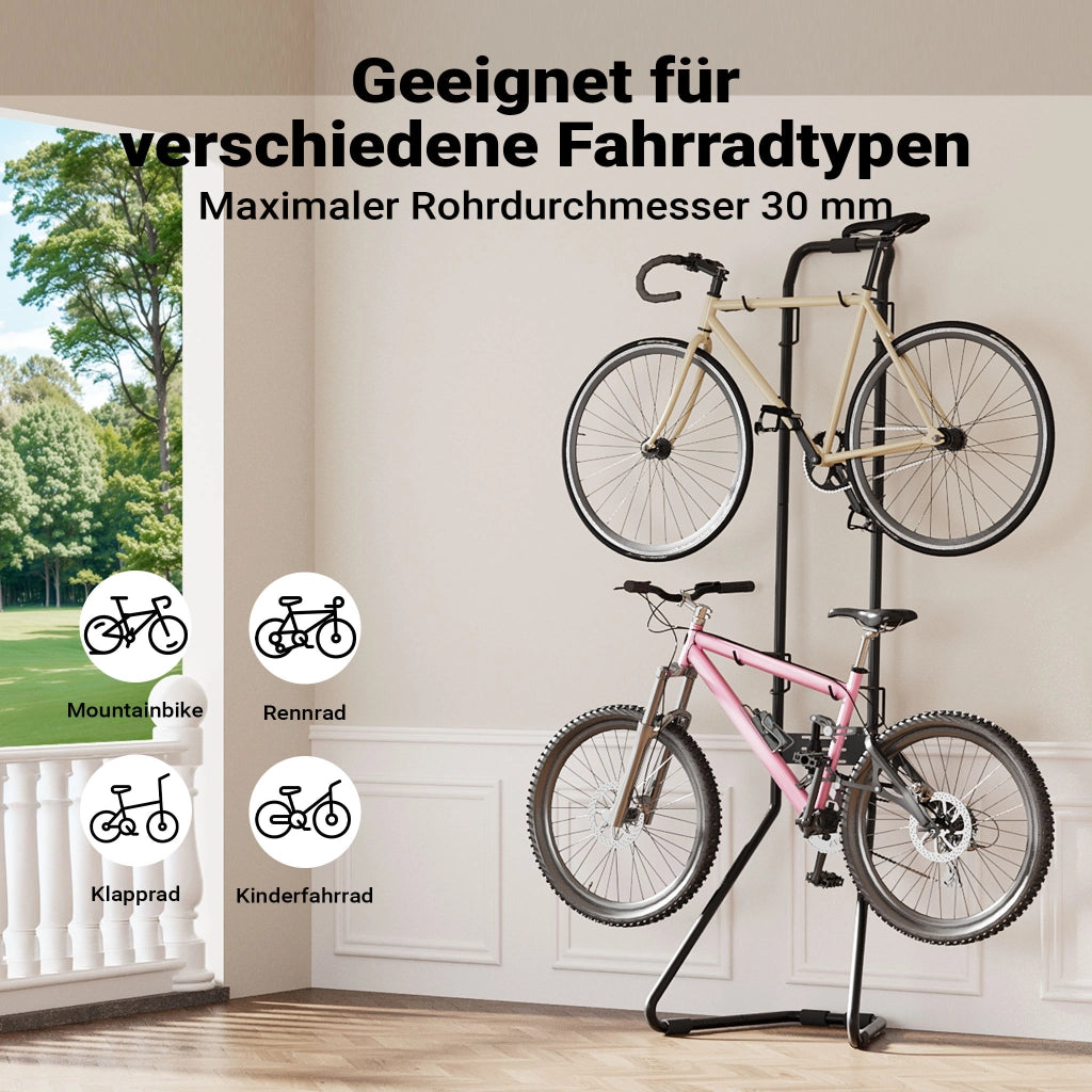 Portabici universale per 2 biciclette 66,5 x 55,8 x 219 cm, portabiciclette autoportante, supporto bici regolabile in altezza