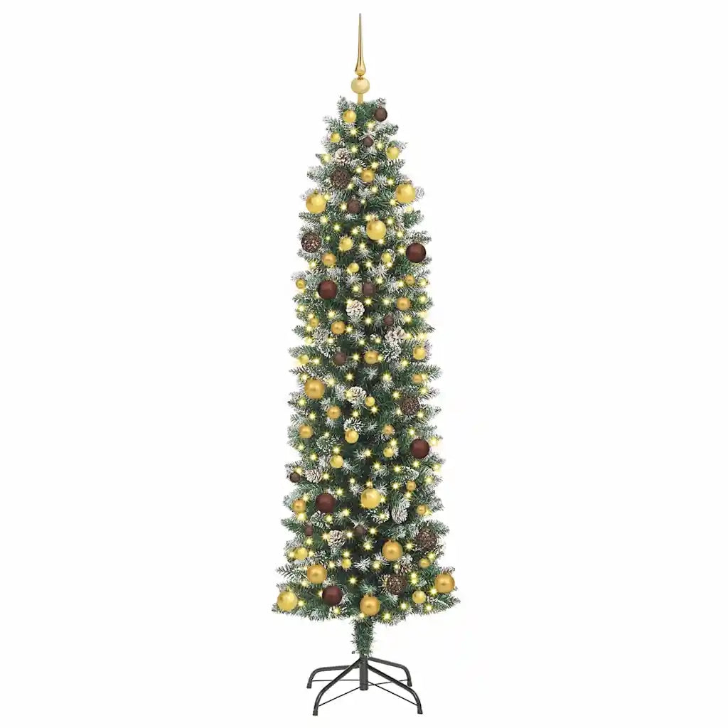 Albero di Natale Artificiale Sottile Verde e Bianco 210 cm