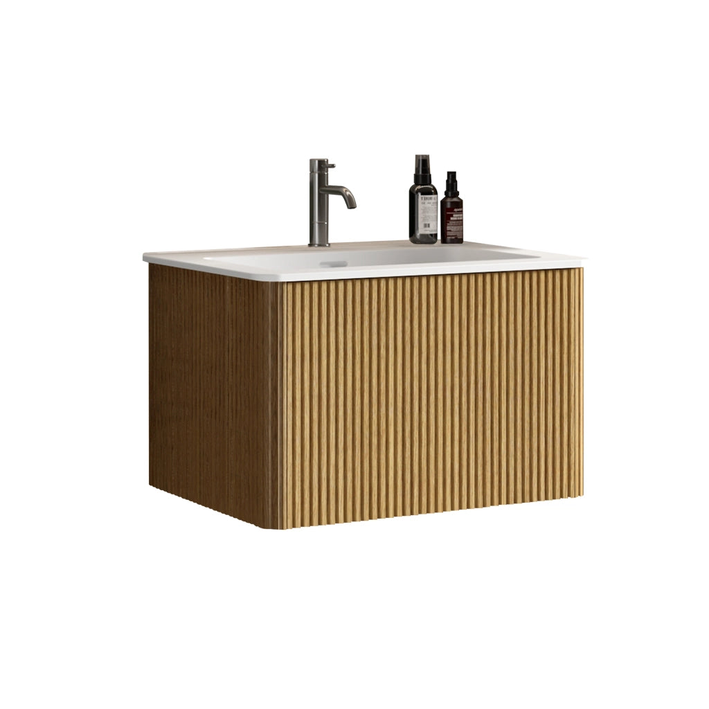 LAVELLO CON MOBILE BAGNO 60 cm per piccoli spazi, effetto rovere, cassetti push-to-open