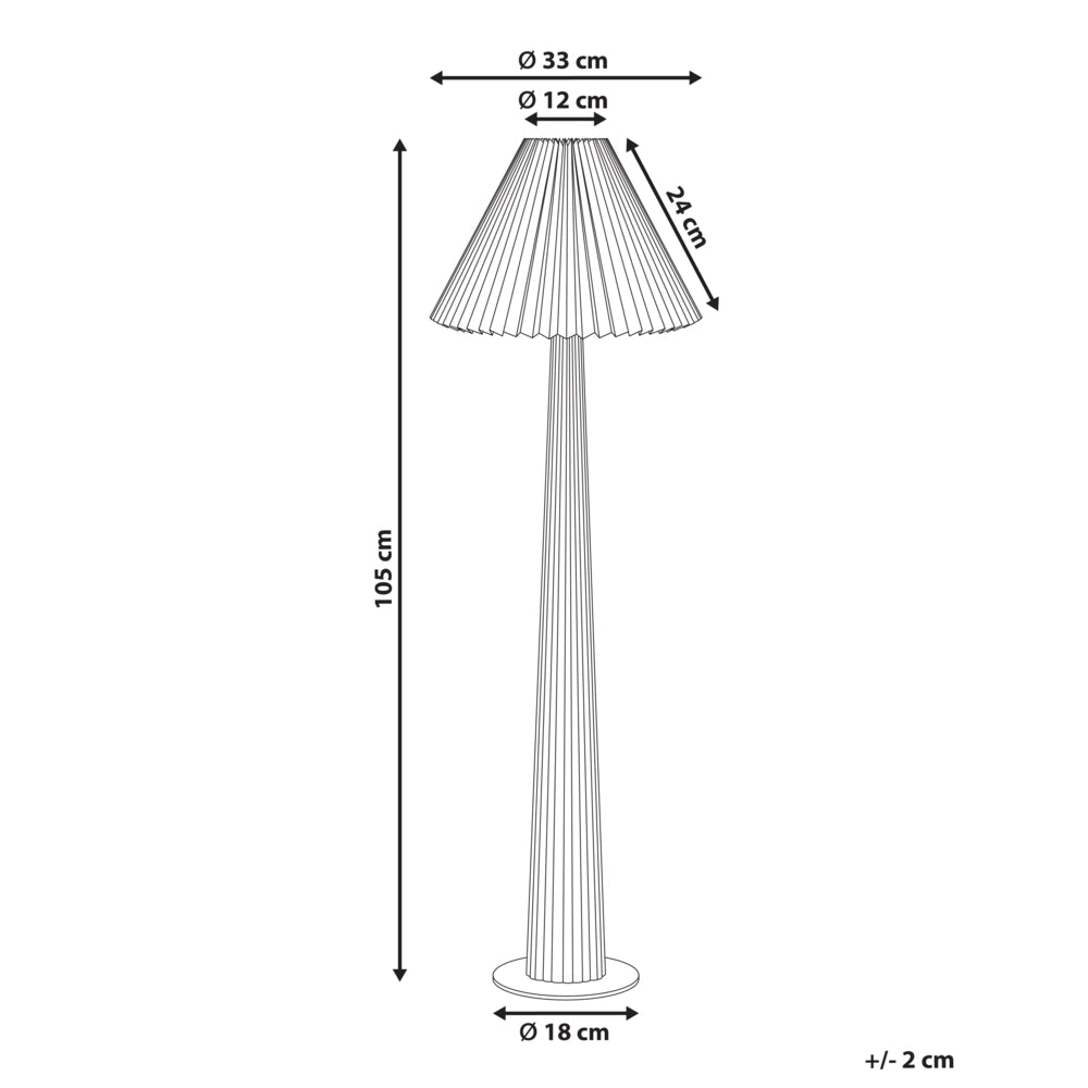 Lampada da terra industriale con paralume in tessuto e base in legno di gomma bianco naturale