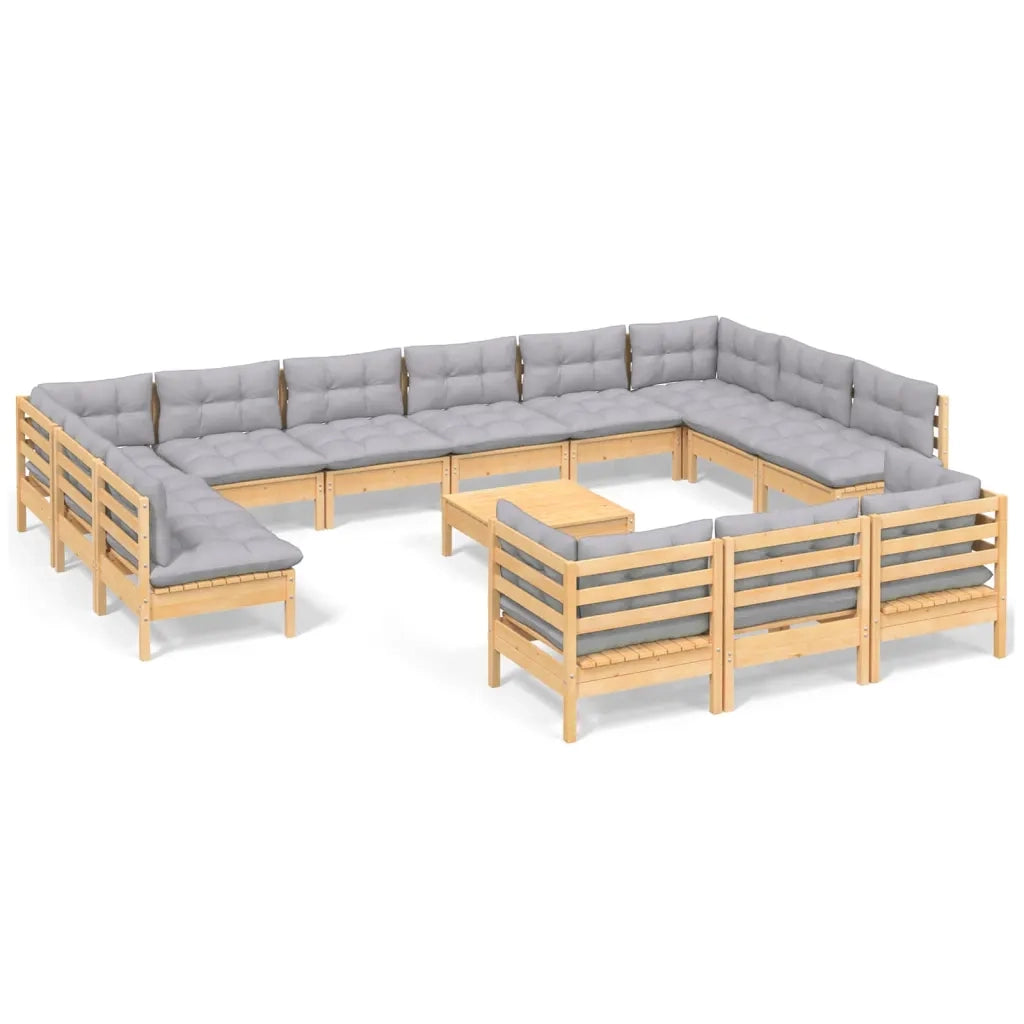 Set Divani da Giardino 14 pz con Cuscini Grigi Massello di Pino cod mxl 42640