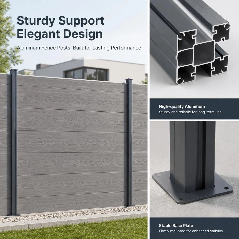Fence Posts, 2 Pieces, Dark Grey, 185 Cm, Aluminium