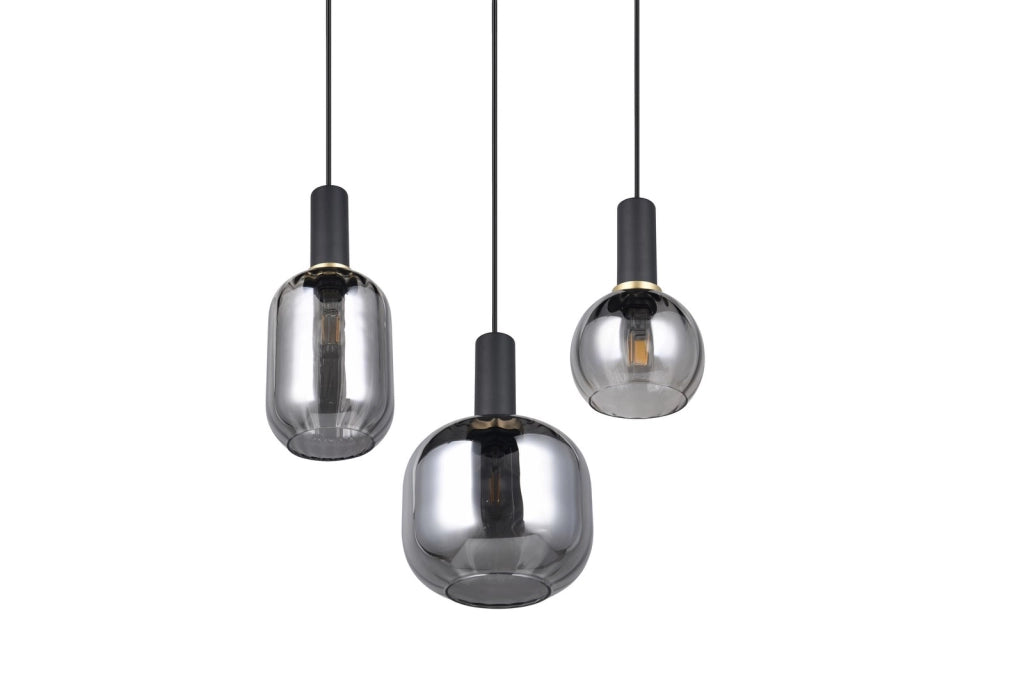 Lampada sospensione Trio Diva nera 3xE27 vetro cromo