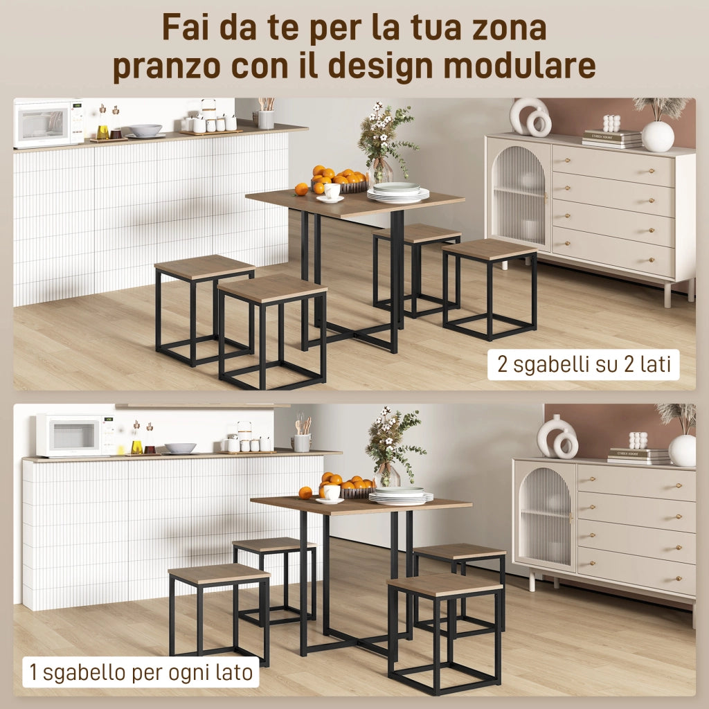 Set 5 Pezzi Sedie da Pranzo e Tavolo Industriale ¨C zephmum ¨C Legno e Metallo, Nero