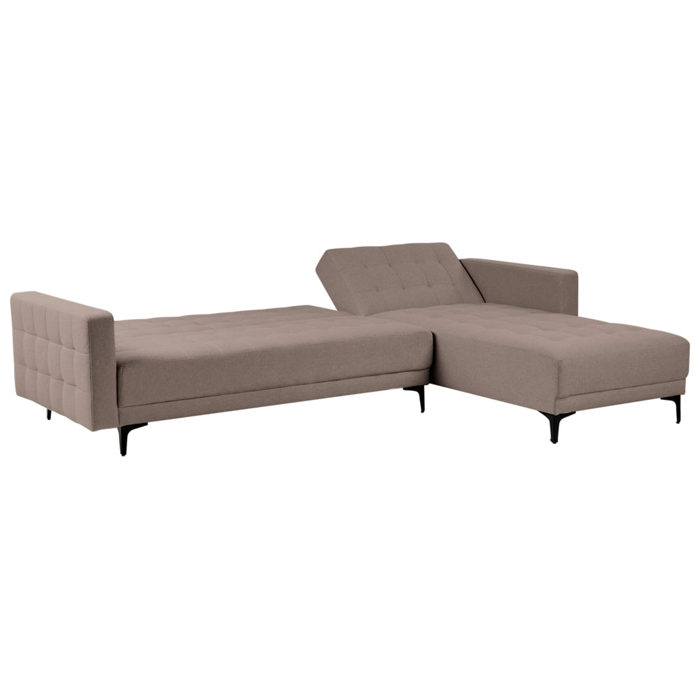 Divano letto angolare sinistro in tessuto tortora trapuntato moderno a L modulare a 4 posti con chaise longue