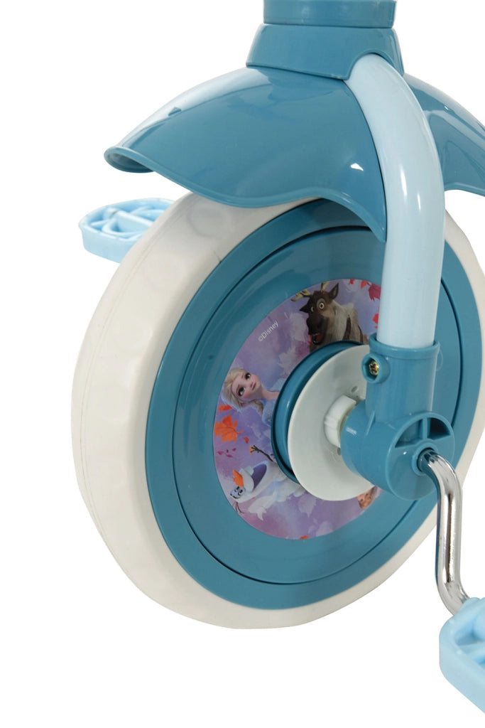 Triciclo a Pedali Primi Passi per Bambini con Maniglione Genitoriale Rimovibile e Vano Contenitore Disney Frozen Azzurro