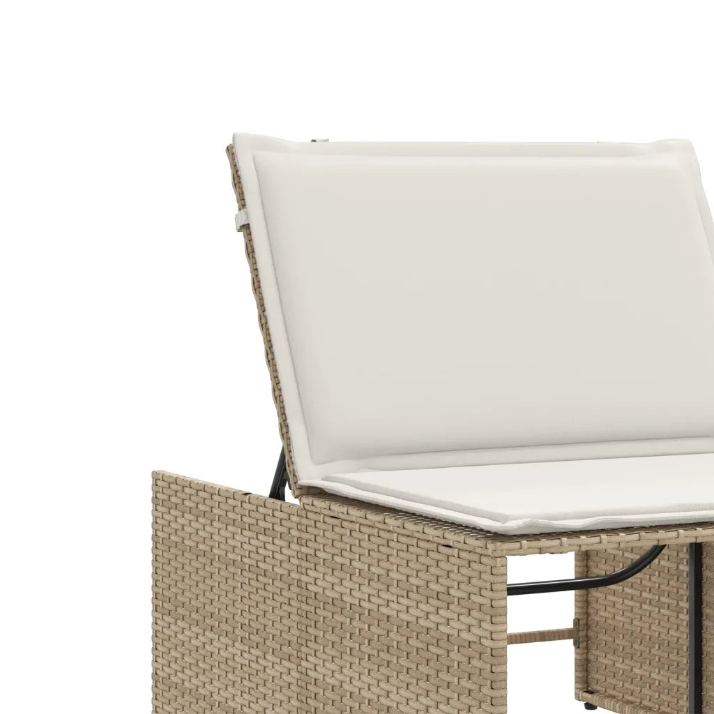 Lettini prendisole 2 pz con tavolo beige in polyrattan 368426
